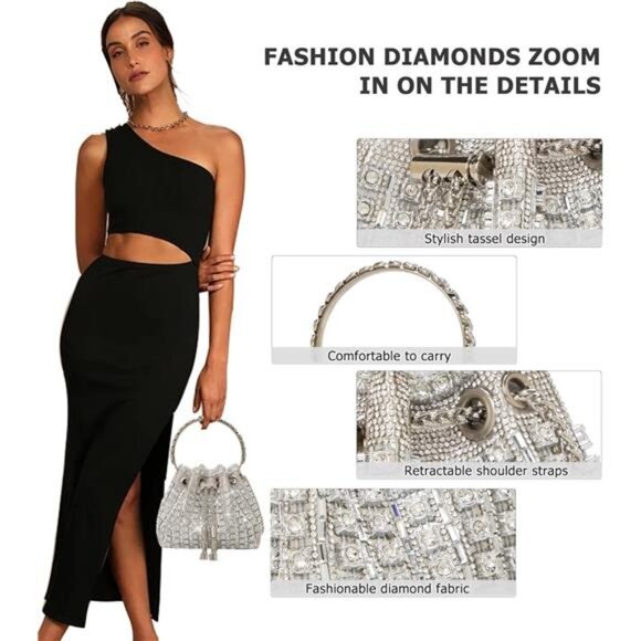 Sparkly Rhinestone Evening Clutch Bag Glitter Purse Wedding Prom Party Handbag - Picture 3 of 7